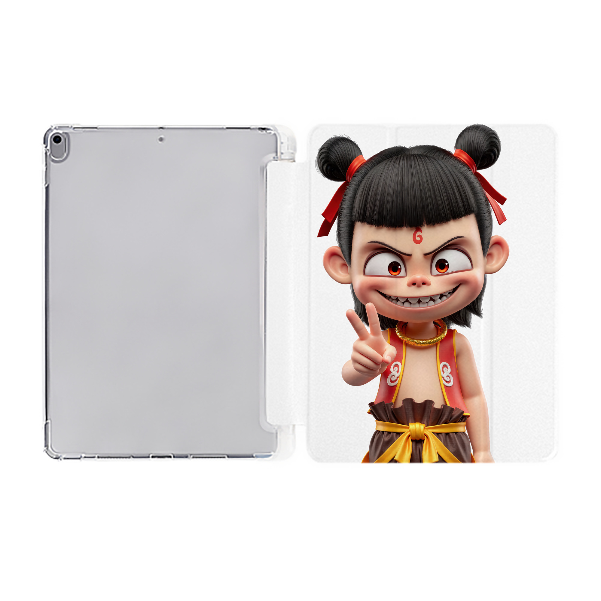 （画像用） Ne Zha 2 ナタ 魔童の大暴れ IPad ケース ペン収納付き 三つ折りスタンド PUレザー×シリコン 対応機種9.5/10.5/10.9インチ
